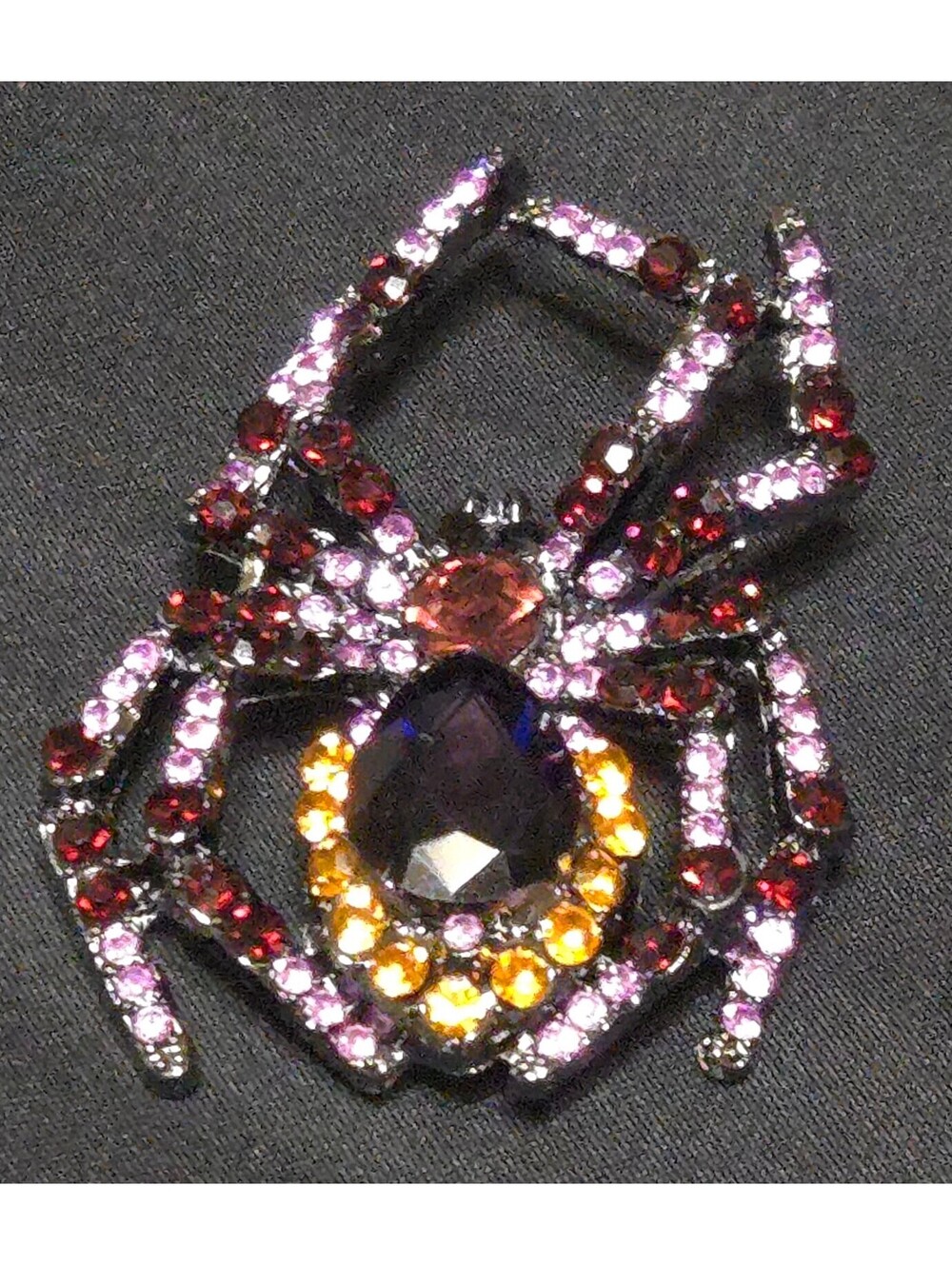 Sparkling Rhinestone Spider Brooch Purple Red Amber Crystal Halloween Pin